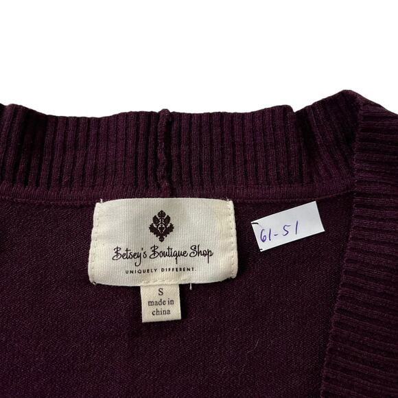 Betsey's Boutique Shop Plum Knit Cardigan Women Sweater Size Small 61-51 - Picture 3 of 6